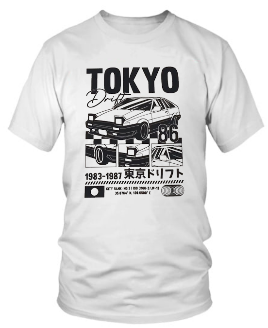 Tokyo drift white shirt black font